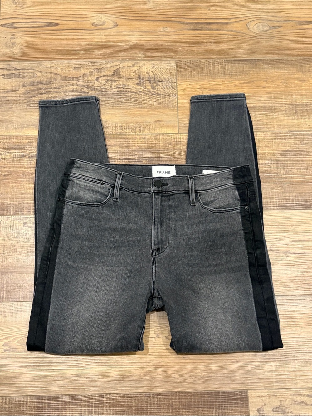 Frame Denim Men's Charcoal Grey Skinny Jeans with Black Side Stripe